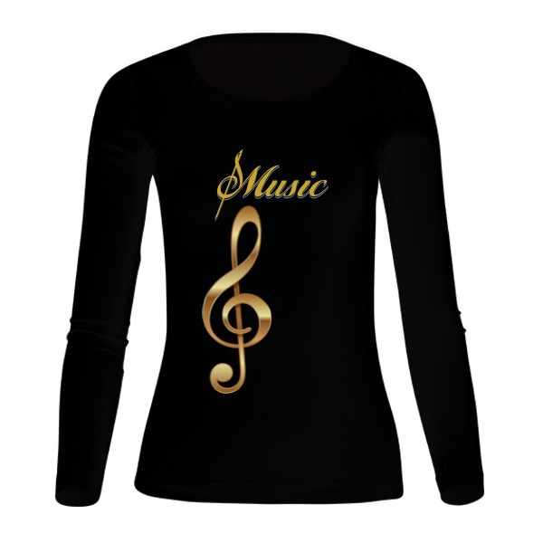 Tričko s potiskem Long exclusive music black dámské