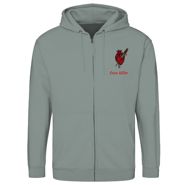Mikina na zip unisex s potiskem Love killer 2