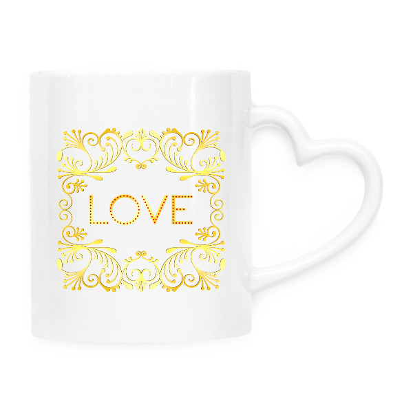 Hrnek srdce s potiskem Love zlatý ornament