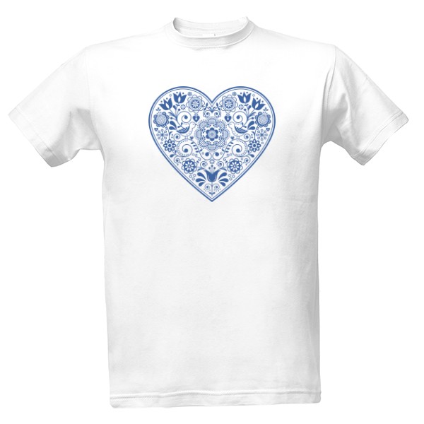 Tričko s potlačou ľudové srdce modré