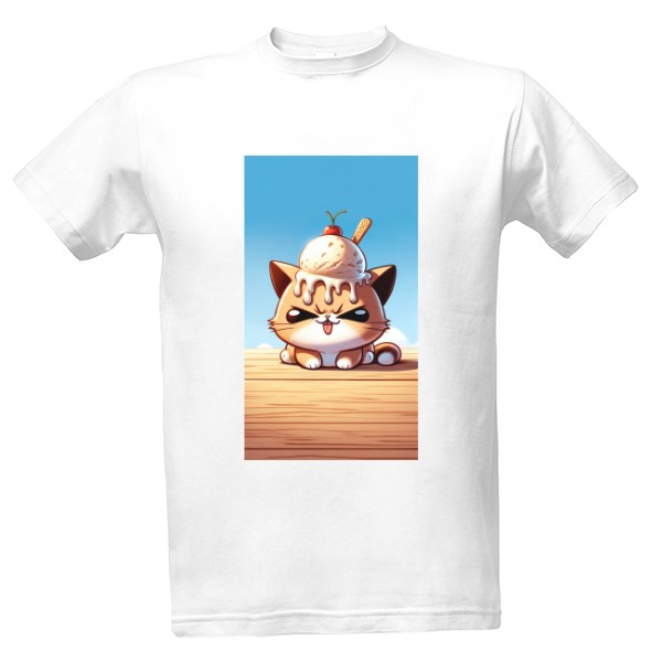Tričko s potlačou Angry kitty with ice cream on its head 2