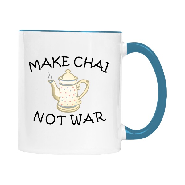 Hrnek malý barevný s potiskem Make Chai Not War