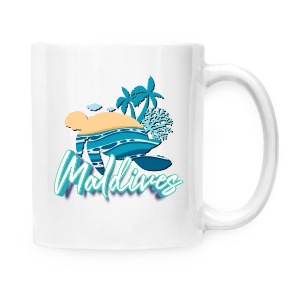 Hrnek malý bílý s potiskem Maldives