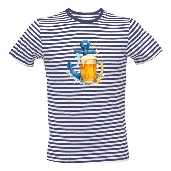 Tričko s potiskem Malovaný motiv kotvy a piva