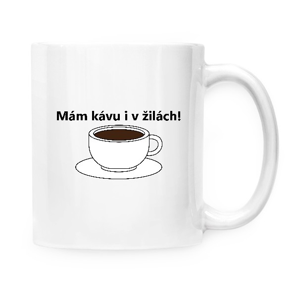 Hrnek malý bílý s potiskem Mám kávu i v žilách!