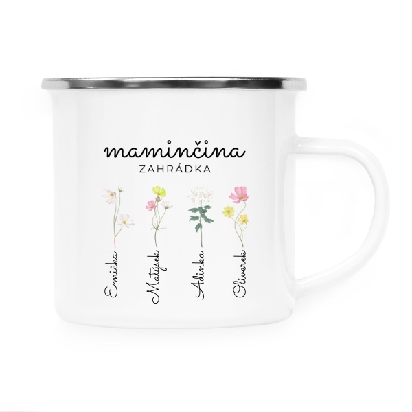 Maminčina zahrádka se jmény jejích čtyř dětí