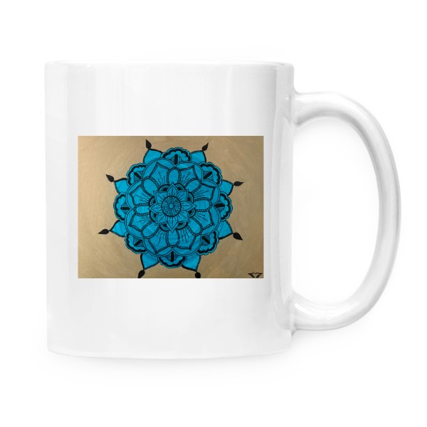 Hrnek malý bílý s potiskem Mandala na zlatém pozadí