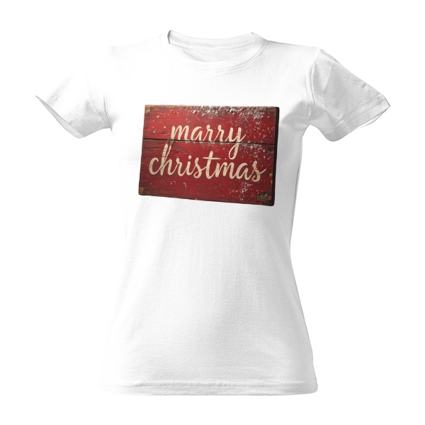 Tričko s potlačou Marry Christmas dřevěná cedule