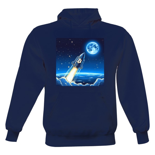 Pánská mikina s kapucí s potiskem Bitcoin to the moon - Blue