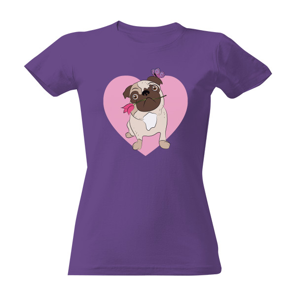 Tričko s potiskem Mopsík s tulipánem