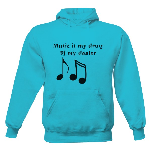 Pánská mikina s kapucí s potiskem Music is my drug dj my dealer