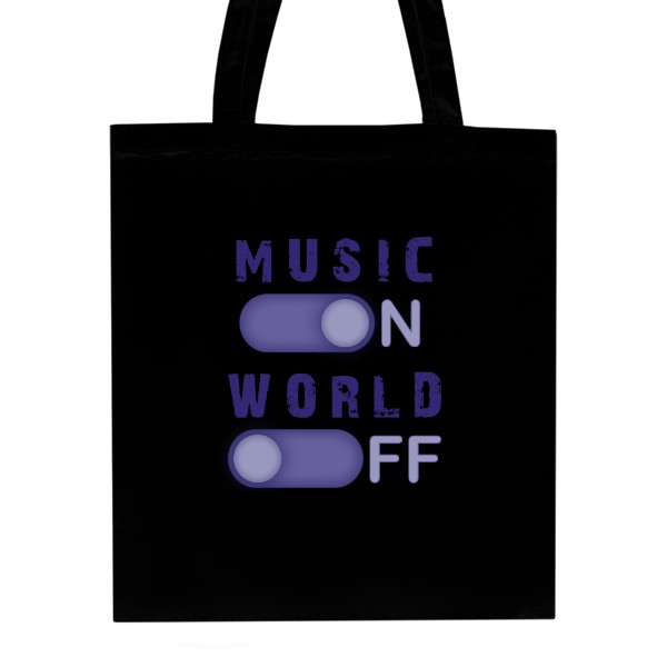 Taška z bio bavlny s potlačou Music on, world off