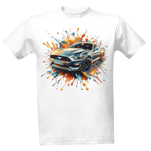 Tričko s potiskem Mustang s barvou