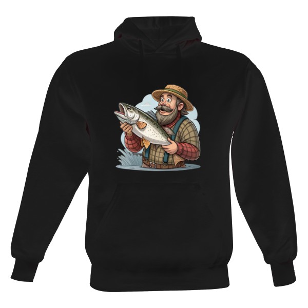 Pánská mikina s kapucí s potiskem Muž s rybou