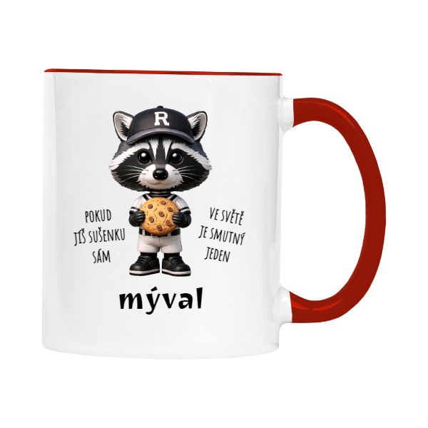Hrnek malý barevný s potiskem mýval a sušenka, cookie, miluji mývaly