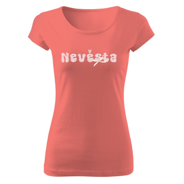 Tričko s potiskem Nápis nevěsta z krajky s mašlí