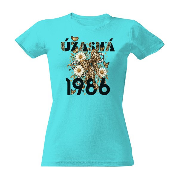Narozeninový dárek Úžasná 1986 s leopardí mašlí a květinami