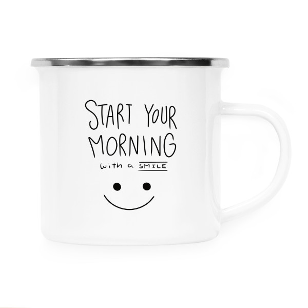Plecháček - nerezový lem s potiskem Nastartuj své ráno úsměvem 
