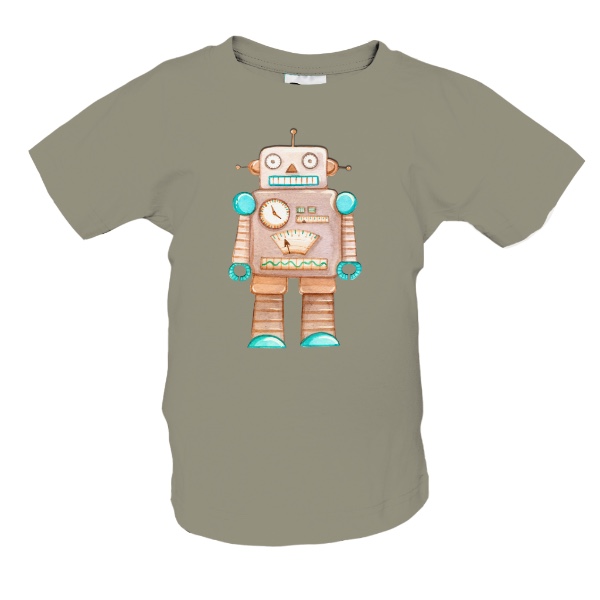 Tričko s potiskem Název: Retro robot – zvídavý plechový kamarád