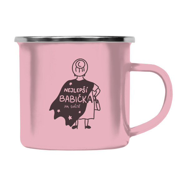 Barevný plecháček - nerezový lem s potiskem Nejlepší babička