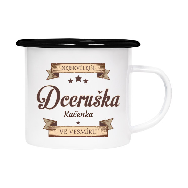 Plecháček - smaltový lem s potiskem Nejskvělejší dceruška ve vesmíru