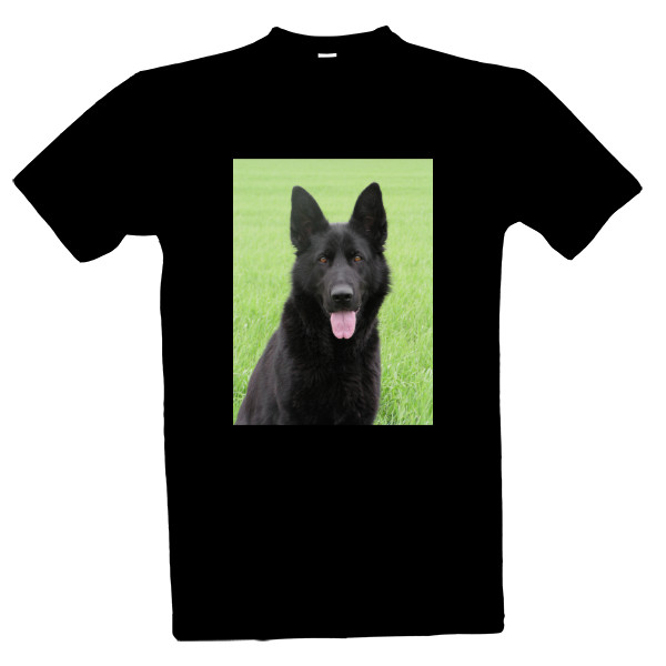 Tričko s potiskem Německý ovčák černý - zelené pozadí