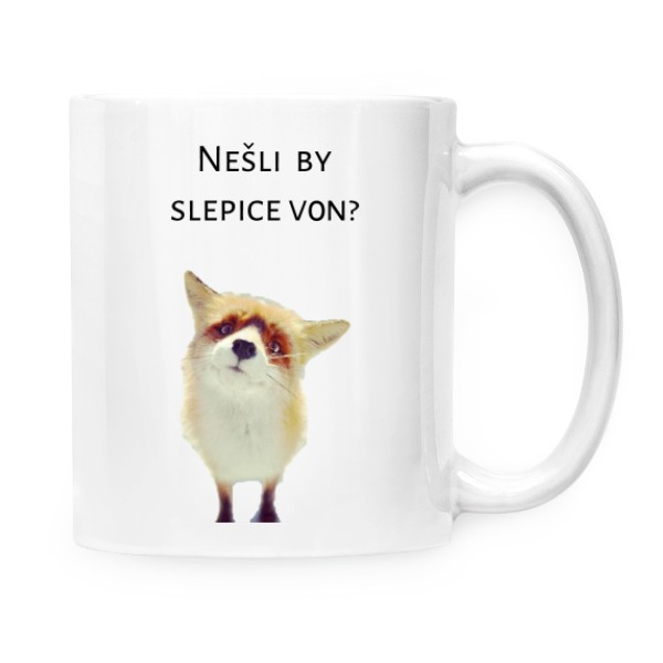 Hrnček malý biely s potlačou Nešli by slepice von?