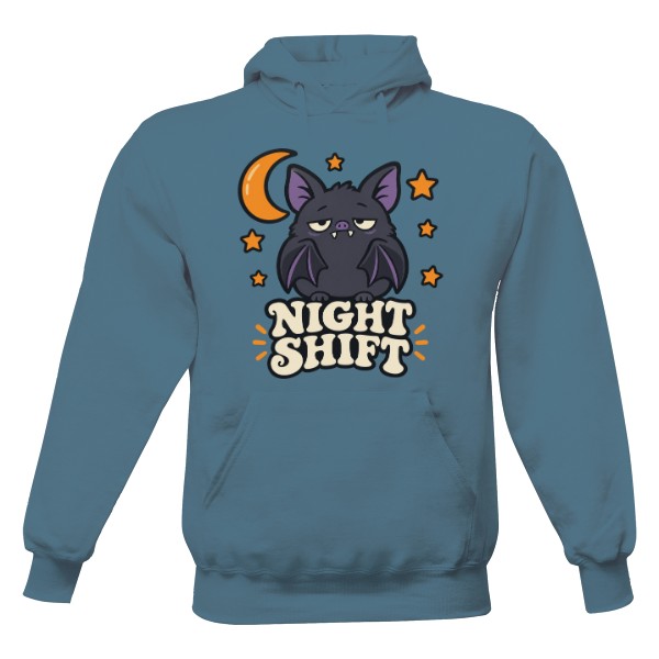 Pánská mikina s kapucí Just Hoods s potiskem Night Shift – netopýr, co táhne noční