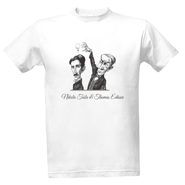 Tričko s potiskem Nikola Tesla Thomas Edison satira