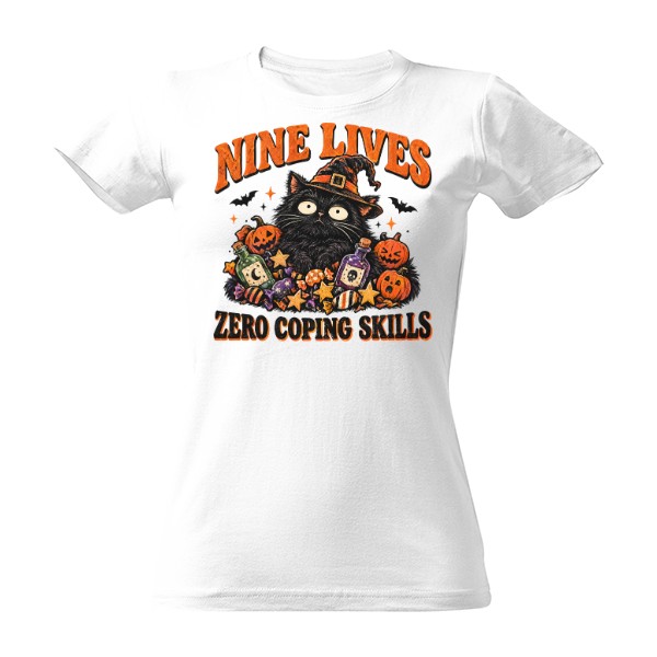 T-shirt Nine Lives, Zero Coping Skills – Anxious Black Cat