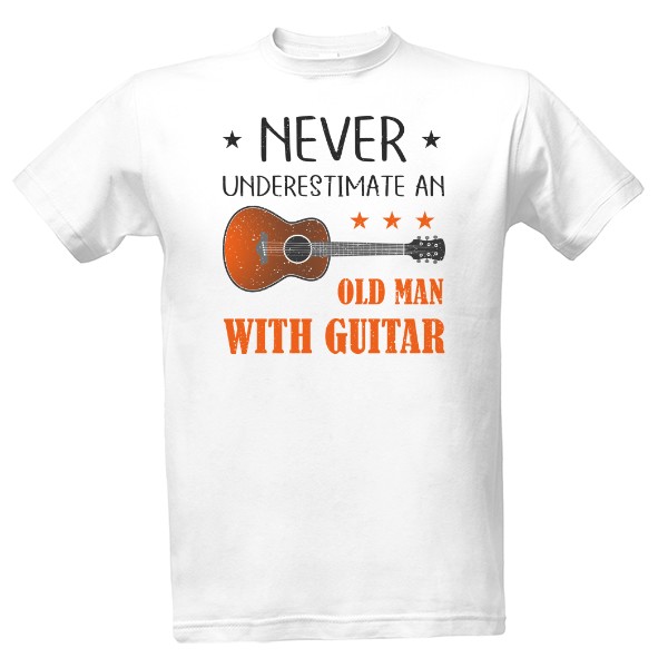 Old man with guitar T-shirt
