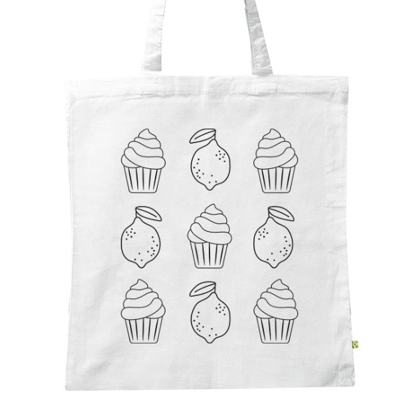 BIO plátěná taška s potiskem Omalovánka cupcake a citrony