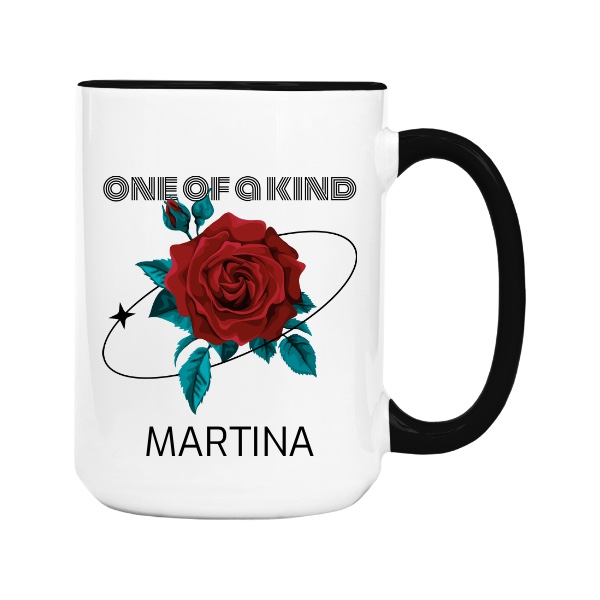 Hrnček veľký farebný s potlačou One of a Kind červená růže se jménem