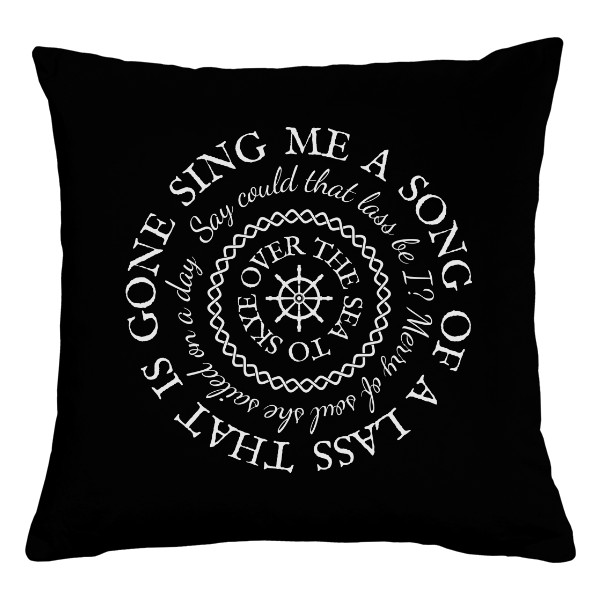 Polštář bavlněný s potiskem Outlander kruhový motiv s citátem písně Skye Boat Song