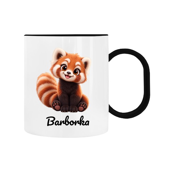 Detský hrnček plastový s potlačou Panda červená s upraviteľným menom