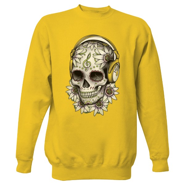Mikina bez kapuce Unisex s potiskem Pánska mikina music skull žlutá