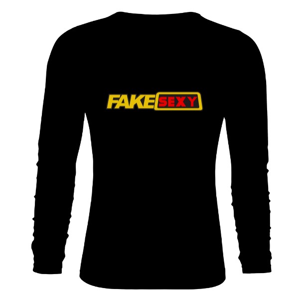 Tričko s potiskem Pánské černé tričko s dlouhým rukávem FAKE