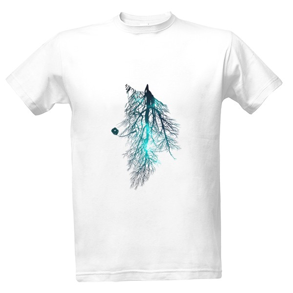 Tričko s potiskem Wolf tree tribal - blue space