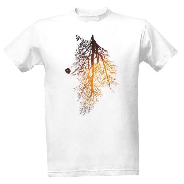 Tričko s potiskem Wolf tree tribal - yellow space
