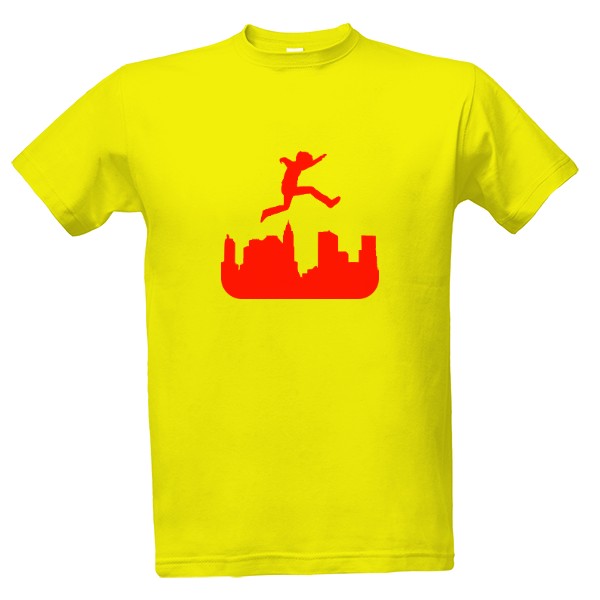 Tričko s potiskem Parkour skok přes město