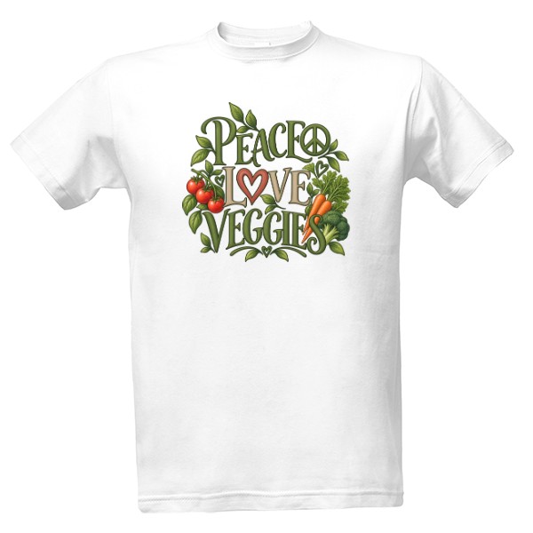 Tričko s potiskem Peace Love Veggies