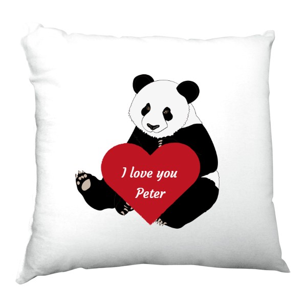 Polštář saténový s potiskem Pillow Panda hearth I love You with editable name