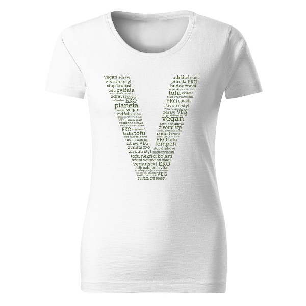 písmeno V složené z Veg slov – dámské tričko Organic slub