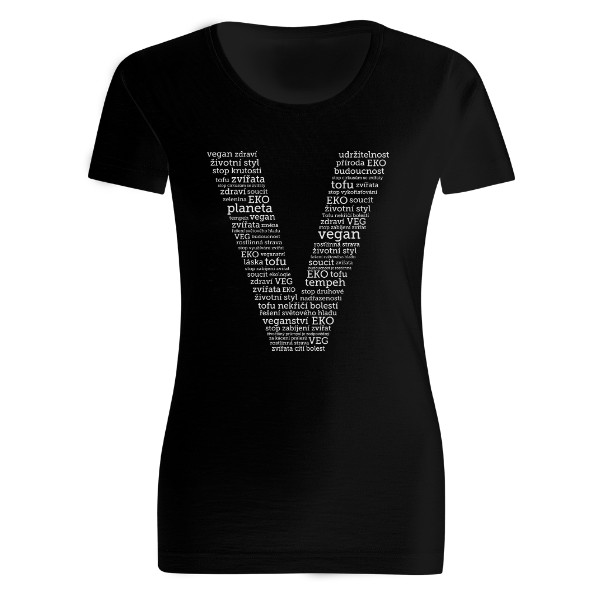 písmeno V složené z Veg slov – dámské tričko Organic slub