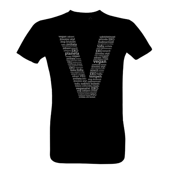 Tričko s potiskem písmeno V složené z Veg slov – pánské tričko Sun organic