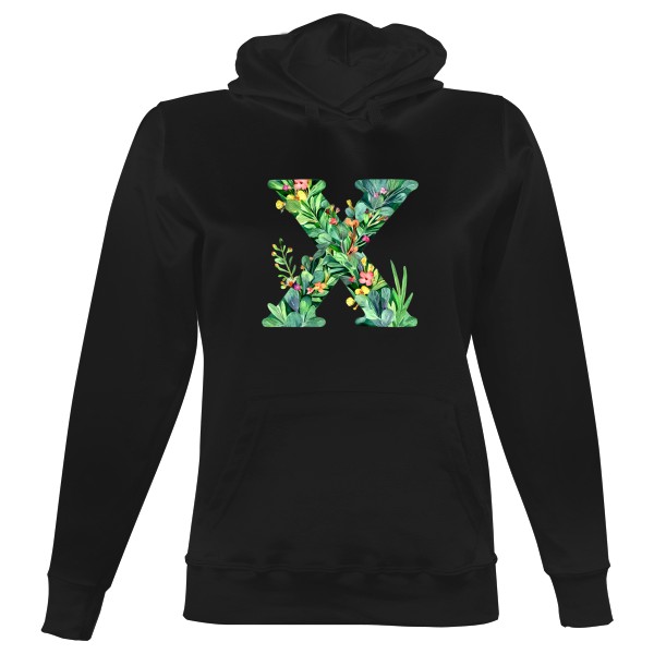 Dámská mikina s kapucí s potiskem Písmeno X květinove