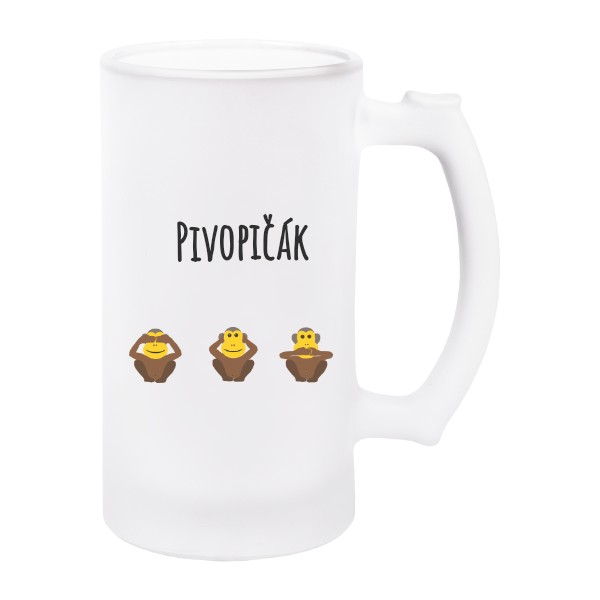 Korbel na pivo - matné sklo s potiskem Pivopičák