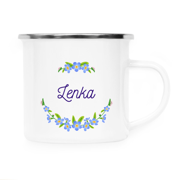 Plecháček - nerezový lem s potiskem Plecháček Lenka - pomněnka