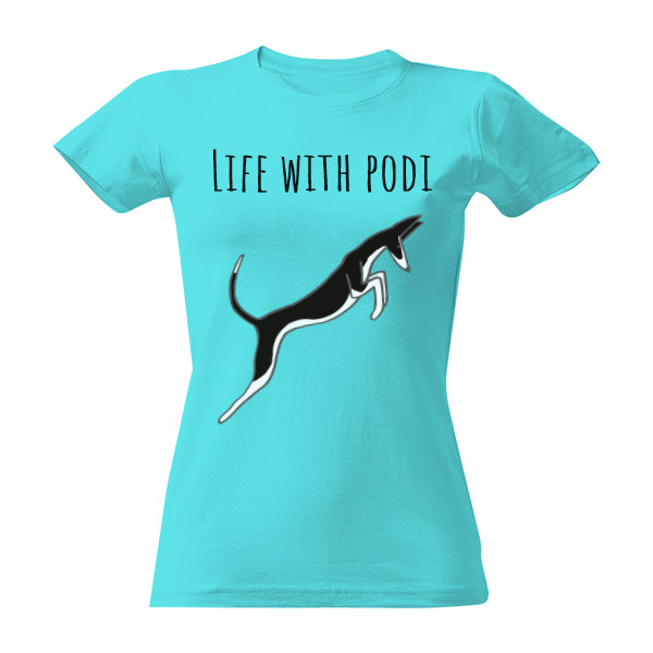 Tričko s potlačou Podenco skákající azure