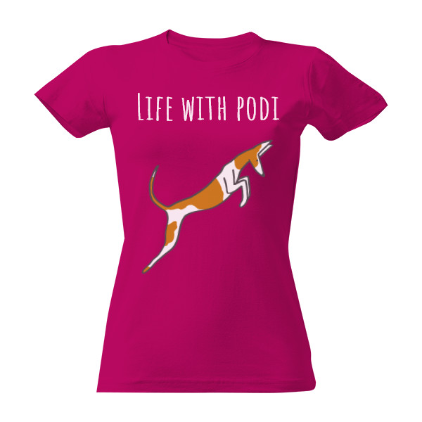 Tričko s potlačou Podenco skákající pink